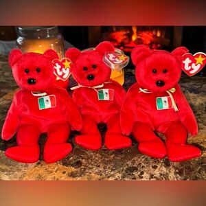 🇲🇽 Ty Beanie Baby “Osito” 1999 Mexican Flag Bear Plush Collectible Trio